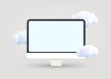Computer monitor with blank screen mockup. 3d vector illustrationのイラスト素材