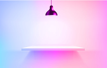 illuminated interior with shelf and lamp. 3d vector banner with copy spaceのイラスト素材