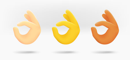 Different color human hands with OK gesture. 3d vector isolated on white backgroundのイラスト素材