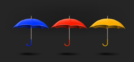 Different umbrella icons collection. 3d vector isolated on black backgroundのイラスト素材