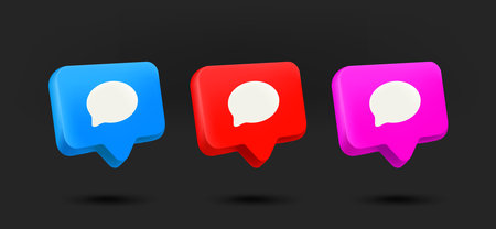 Color speech cloud icons collection. 3d vector isolated on black backgroundのイラスト素材