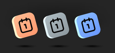 Color calendar icon collection. 3d vector isolated on black backgroundの写真素材