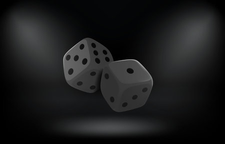 Gray dice on background with projectors. Game concept. 3d vector illustrationのイラスト素材