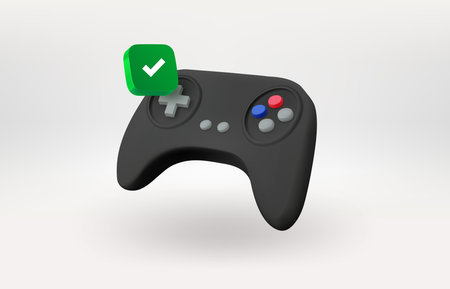Gamepad icon with green check mark. 3d vector iconのイラスト素材