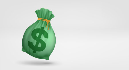 Sac of money. 3d vector banner with copy spaceのイラスト素材