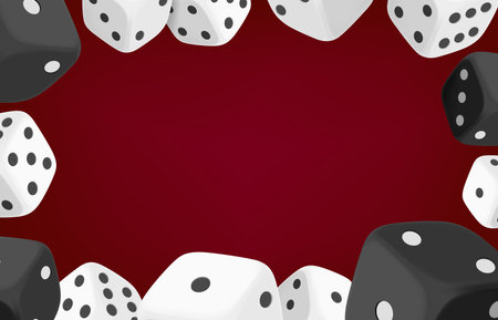 Casino game concept with dice and casini chips. 3d vector frame with copy spaceのイラスト素材