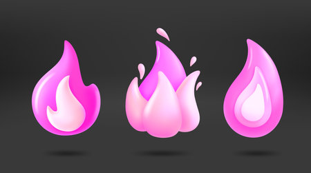 Pink flame collection. 3d vector icons isolated on dark backgroundのイラスト素材