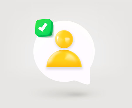 Speech cloud with profile pictogram and approve check mark. Approved profile concept. 3d vector linear iconのイラスト素材