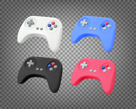 Modern gamepads set isolated on transparent background. Game concept. 3d vector banner with copy spaceのイラスト素材
