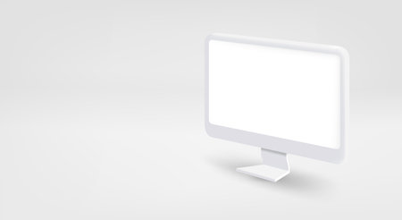 Modern computer monitor with blank screen. 3d vector banner with copy spaceのイラスト素材