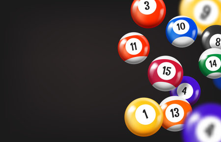 Falling pool billiard balls. 3d vector banner with copy spaceのイラスト素材