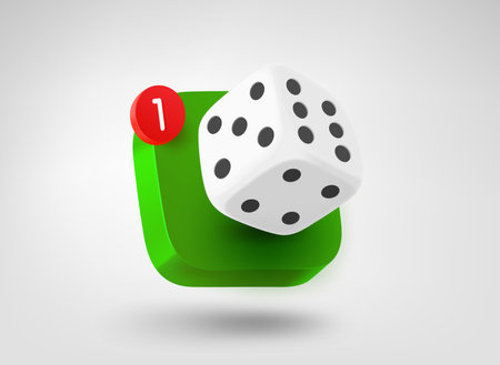 Dice on app button. 3d vector mobile application iconのイラスト素材