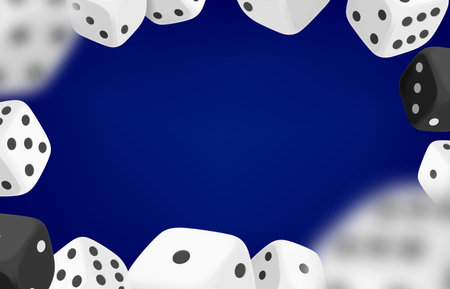 Casino game concept with dice and casini chips. 3d vector frame with copy spaceのイラスト素材