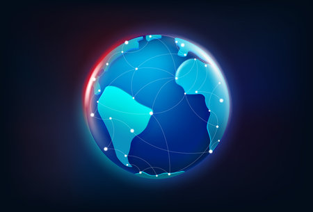 global network concept. Shining futuristic Earth. 3d vector illustrationのイラスト素材