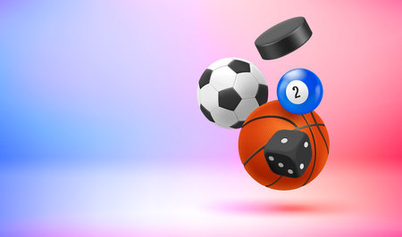 Sport games concept with inventory. 3d vector banner with copy spaceのイラスト素材