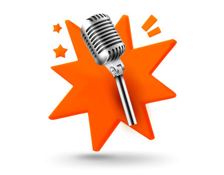 Broadcast microphone with explosion effect. 3d vector mobile application iconのイラスト素材