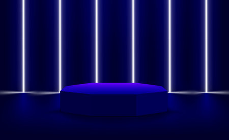 illuminated interior with neon lights and podium. 3d vector illustrationのイラスト素材