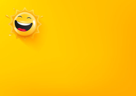 Vector wallpaper with happy sun icon. 3d vector background with copy spaceのイラスト素材