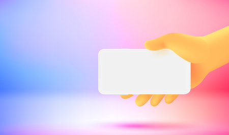 Comic hand with smartphone. 3d vector mockupのイラスト素材