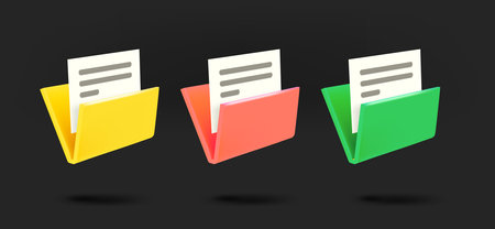 Different color folder icons collection. 3d vector isolated on black backgroundのイラスト素材