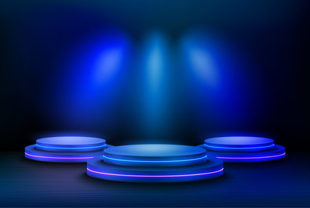 Interior with stage and shining projectors. 3d vector illustrationのイラスト素材