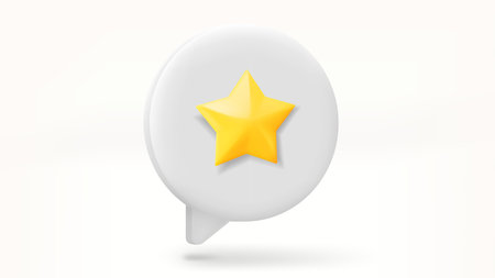 Speech bubble with golden rating star. feedback concept. 3d vector illustrationのイラスト素材