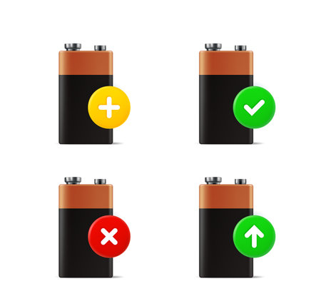 Battery icons set with different pictograms. 3d vector icons setのイラスト素材