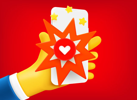 Businessman holding smartphone with heart sign on the screen. 3d vector illustrationのイラスト素材