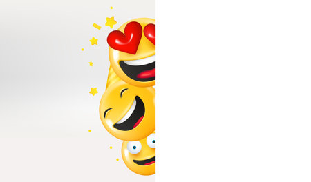 Cute happy emoji looking at you. holiday concept. 3d vector illustration with copy spaceのイラスト素材