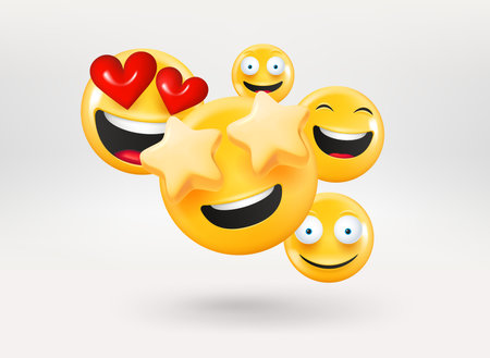 Smiling and laughing emojis. 3d vector illustrationのイラスト素材