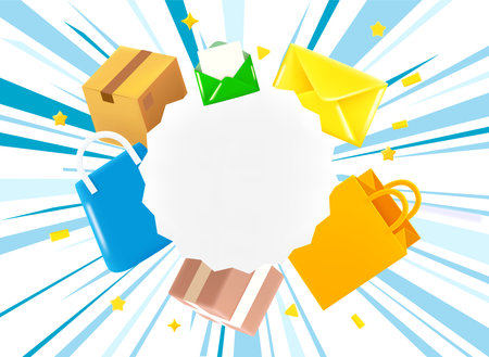 postage delivery concept. 3d vector illustration with copy spaceのイラスト素材