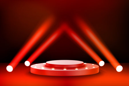 Interior with stage and shining projectors. 3d vector illustrationのイラスト素材