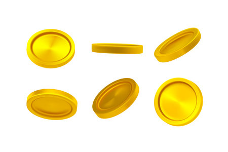 Shining golden coins clipart. 3d vector elements isolated on white backgroundのイラスト素材