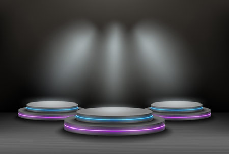 Interior with stage and shining projectors. 3d vector illustrationのイラスト素材