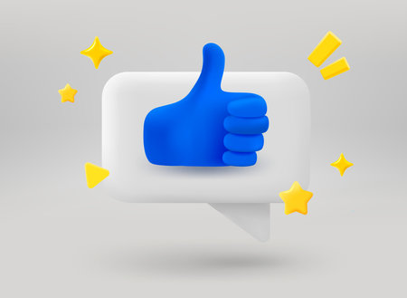 Speech bubble with thumbsup symbol. 3d vector illustrationのイラスト素材