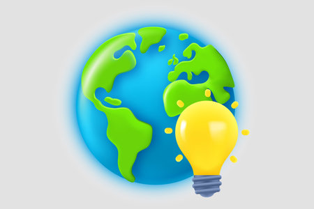 The Earth with lighting bulb. 3d vector illustrationのイラスト素材