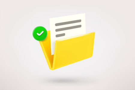 Yellow document folder with green checkmark. 3d vector iconのイラスト素材