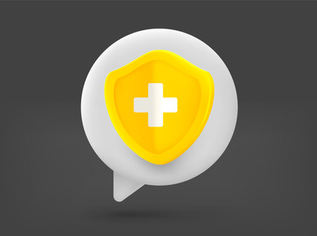 Speech cloud with yellow shield. 3d vector isolated illustrationのイラスト素材