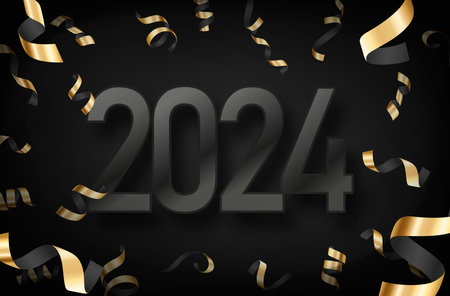 Happy new 2024 concept. Luxury background with gold falling confetti and digitsのイラスト素材