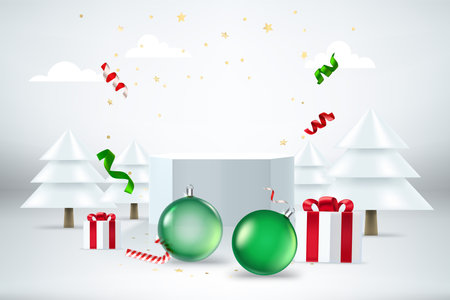 Happy new 2024 year concept. Bright room with holiday elements and copy space. 3d style vector bannerのイラスト素材