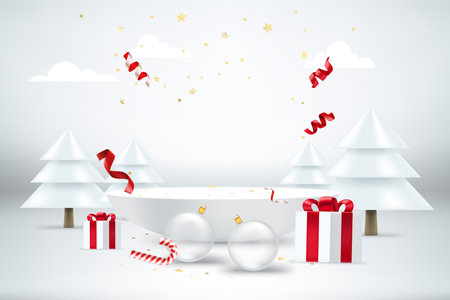 Happy new 2022 year concept. Bright room with holiday elements and copy space. 3d style vector bannerのイラスト素材