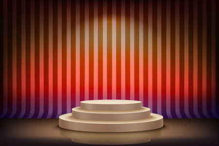 Abstract vibrant studio with stripes and podium. Design product template. 3d vector mockupのイラスト素材