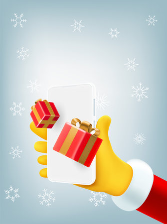 Santa Claus sending Christmas presents via smartphone. 3d vector illustrationのイラスト素材
