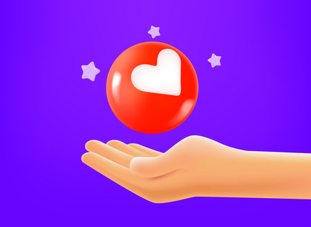 Hand with social media reaction. 3d vector mobile application icon with notificationのイラスト素材