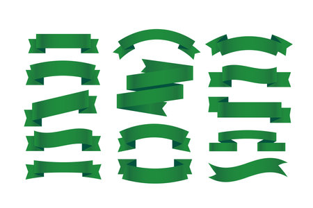 Green flat style ribbons isolated on white background. Vector clipartのイラスト素材