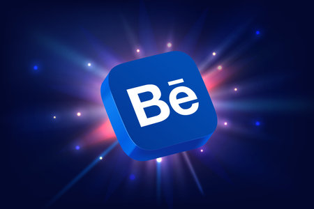 Behance app 3d icon on space background with rays. Application announcement concept. Vector editorial illustration. TURKEY, FETHIYE, January 10, 2024のイラスト素材