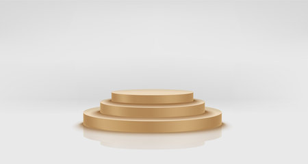 Bright interior with golden podium. 3d vector illustration with copy spaceのイラスト素材
