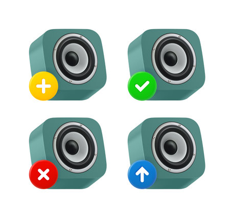 Sound cabinet icon set with different pictograms. 3d vector icons setのイラスト素材