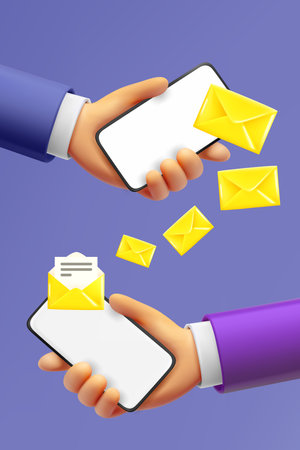 Sending messages to friend. 3d vector illustrationのイラスト素材