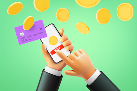 Man making payment via smartphone. 3d vector illustrationのイラスト素材